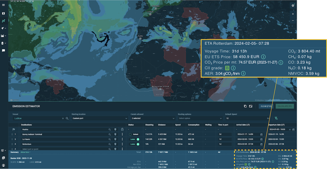 MCS Emission Estimator for Ludlow voyage